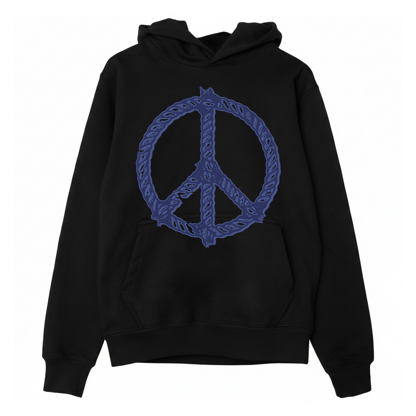 Peace Rope Hoodie (Black w/ Blue)