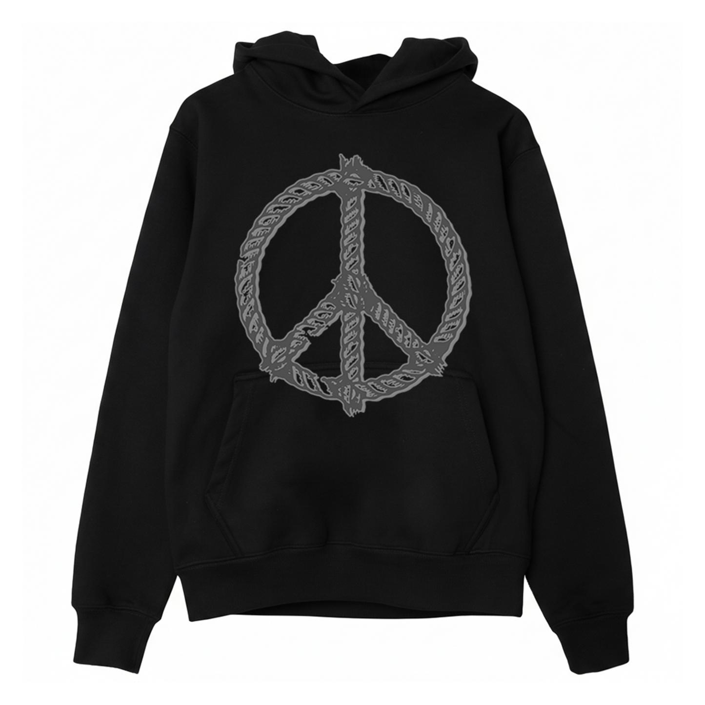 Peace Rope Hoodie (Black w/ White)